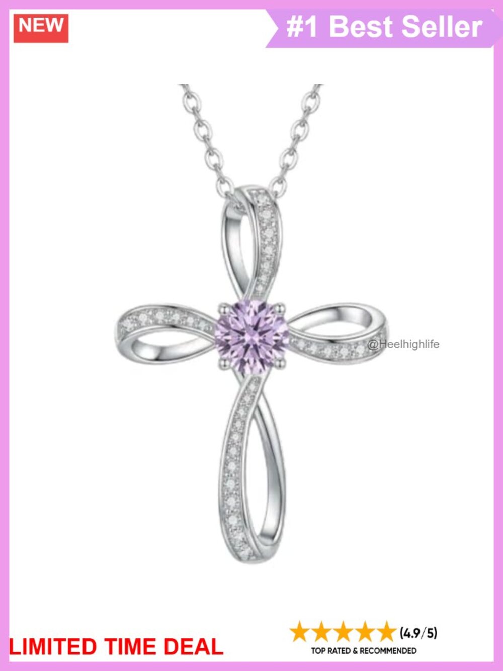 Cross Birthstone Necklace Alexandrite Pendant 32mm Adjustable Chain